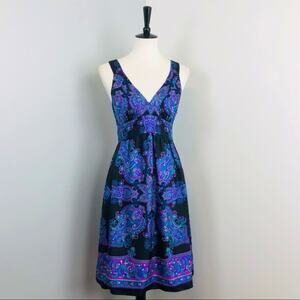 Tibi Silk Paisley Print Sleeveless Fit and Flare Dress Sz 4 Galaxy